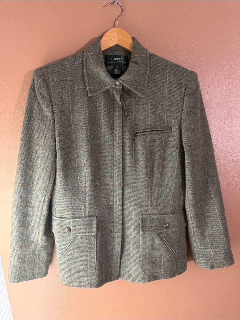 Lauren Ralph Lauren Olive Green Windowpane Wool Sport Coat